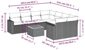 9 részes szürke polyrattan kerti ülőgarnitúra párnákkal