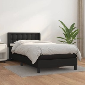 Fekete műbőr rugós ágy matraccal 100 x 200 cm