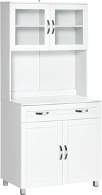 HOMCOM Konyhai Tároló Szekrény Buffet Tálaló Állvány Állítható Belső Polcokkal és Fiókkal 31.5x18.9x66.9 inch Fehér | Aosom