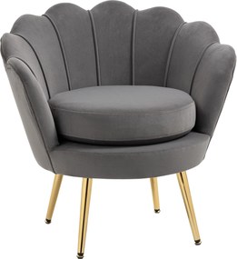 HOMCOM Shell Fotel, Vintage Fotel, Hálószobai és Nappali Fotel, Elegáns Dizájn, Magas Hátú, 76x67x74cm, Szürke | Aosom