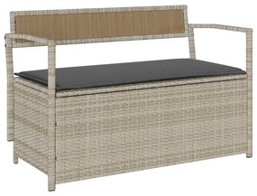 világosszürke polyrattan kerti tárolópad párnával