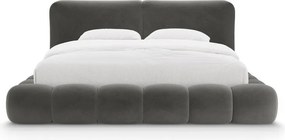 Sötétszürke kárpitozott ágyneműtartós franciaágy ágyráccsal 180x200 cm Solange – Micadoni