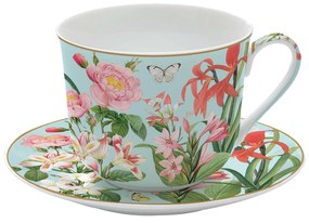 Porcelán nagyméretű csésze aljjal virág mintával Easy Life Botanic Garden