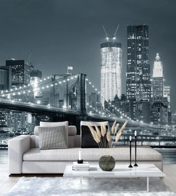 Gario Fotótapéta Brooklyn híd éjjel, New York fekete-fehér verziója Anyag: Vlies, Méret: 150 x 150 cm