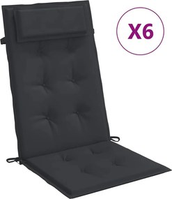 vidaXL 6 db fekete oxford-szövet magas háttámlájú székpárna
