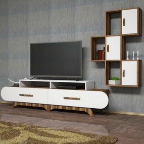 Flora S White and Walnut TV-szekrény szekrénnyel