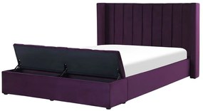 Lila bársony franciaágy ládával 140 x 200 cm NOYERS Beliani