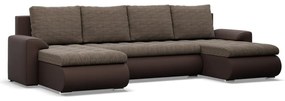 Tokio U alakú sarokkanapé, 3 ágyneműtartóval, fonott + műbőr, univerzális oldal, barna