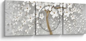 Fehér fa virágokkal képe (órával) (90x30 cm)