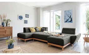 Dazzling Daisy sötétszürke kinyitható U alakú kanapé, bal oldalas - Miuform