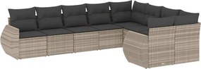 vidaXL 9 részes világosszürke polyrattan kerti ülőgarnitúra párnával