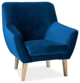 Nordic I Velvet fotel, kék / natúr fa