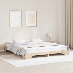Ágykeret Természetes Tömör Fenyőfa 200 x 200 cm Tartós Ágykeret