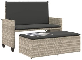 világosszürke polyrattan kerti pad párnákkal és lábtartóval