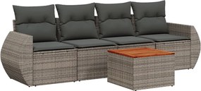 vidaXL 5 részes szürke polyrattan kerti ülőgarnitúra párnákkal