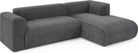 Sötétszürke kordbársony sarokkanapé (jobb oldali-heverő résszel) Merid – Ropez