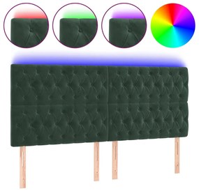 sötétzöld bársony LED-es fejtámla 180x7x118/128 cm
