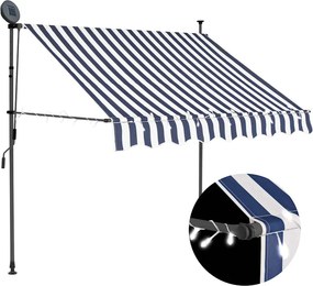 vidaXL kék és fehér kézzel kihúzható LED-es napellenző 150 cm