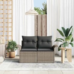 2-üléses Kerti Kanapé Párnákkal Szürke Poli Rattan