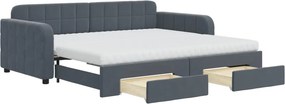 vidaXL sötétszürke kihúzható bársony heverő fiókkal 90 x 190 cm