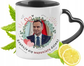 Andzej Duda PiS Fekete Bögre Szív Alakú Füllel Ajándék