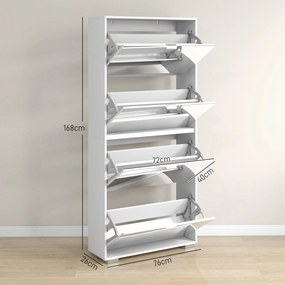 HOMCOM 2 az 1-ben Cipőszekrény Tükörfronttal, 4 Kihajtható Ajtóval, Állítható Polcokkal, Helytakarékos, 76L x 26W x 168H cm Fehér | Aosom
