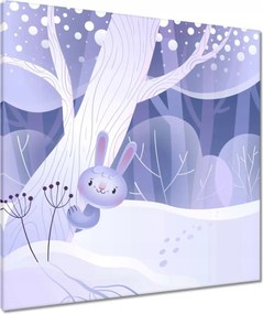 Vászonkép 80x80 Nyuszi a havas erdőben