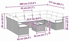 Kanapé Szett párnával 10 pcs Szürke polirattan