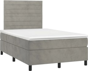 vidaXL világosszürke bársony rugós ágy matraccal 120 x 190 cm