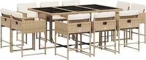 vidaXL 11 részes bézs polyrattan kerti étkezőgarnitúra párnákkal