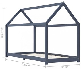 szürke tömör fenyőfa gyerekágy-keret 90 x 200 cm