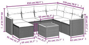 8 részes fekete polyrattan kerti ülőgarnitúra párnákkal