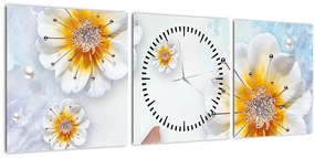 Kép - Kompozíció virágokkal és pillangókkal (órával) (90x30 cm)