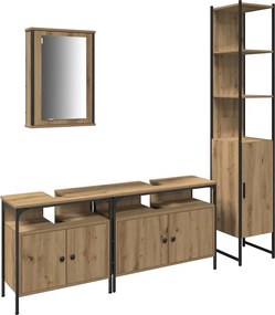 vidaXL Fürdőszoba bútor szett polcokkal 4 pcs Artisan tölgy Faanyag