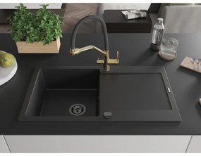 Mexen Leo, 1 kamrás gránit mosogató 900x500x190 mm és Duo mosogató csaptelep, fekete, 6501-77-671701-57-B