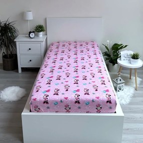 Rózsaszín gumis pamut gyerek lepedő 90x200 cm Minnie "Flowers" – Jerry Fabrics