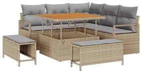 vidaXL Kerti Kanapé Szett párnával 8 pcs Bézs polirattan