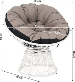 Forgó fotel párnával, fehér/taupe/fekete, TRISS BIG