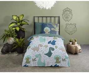 Zöld-kék egyszemélyes mikroszálas gyerek ágyneműhuzat 140x200 cm – Good Morning