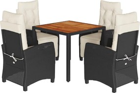 vidaXL 5 részes fekete polyrattan kerti étkezőgarnitúra párnákkal