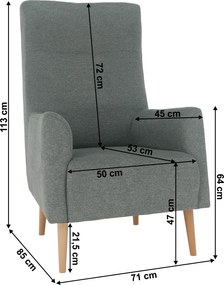 Füles fotel, mentol/tölgy, SAMY