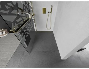 Mexen Kioto +, zuhany paraván polccal és törölközőtartóval 130 x 200 cm, 8mm átlátszó üvegmintás fehér, arany profil, 800-130-121-50-85