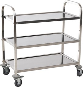 HOMCOM Rozsdamentes Acél Konyhai Kocsi Kerekekkel Trágyákkal és 2 Karos Megoldás Étkezőbe és Nappaliba 85x45x90 cm Ezüst | Aosom