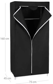 Összecsukható szövet ruhásszekrény, mobil gardrób, 75 x 45 x 160cm, fekete