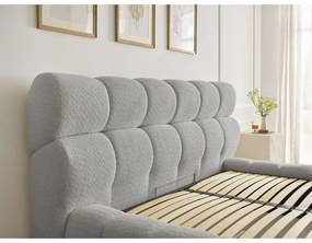 Világosszürke kárpitozott ágyneműtartós franciaágy ágyráccsal 160x200 cm Mont Blanc – Bobochic Paris