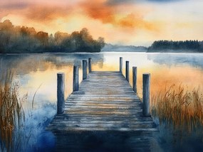 Vászonkép Canvas Tájkép Tó Móló Nyugat 80x60