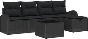 vidaXL Kanapé Szett párnával tárolóval 6 pcs Fekete polirattan