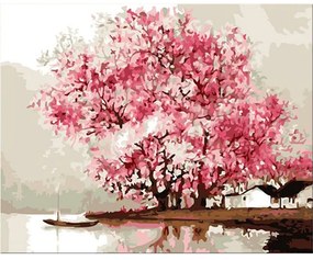 Festés számok szerint kép kerettel "Rózsaszín fa" 40x50 cm
