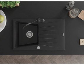 Mexen Cesar, 1 kamrás gránit mosogató 775x470x190 mm és mosogató csaptelep Carla, fekete, 6514-77-670700-70