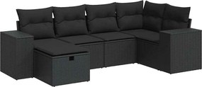 vidaXL 6 részes fekete polyrattan kerti ülőgarnitúra párnákkal